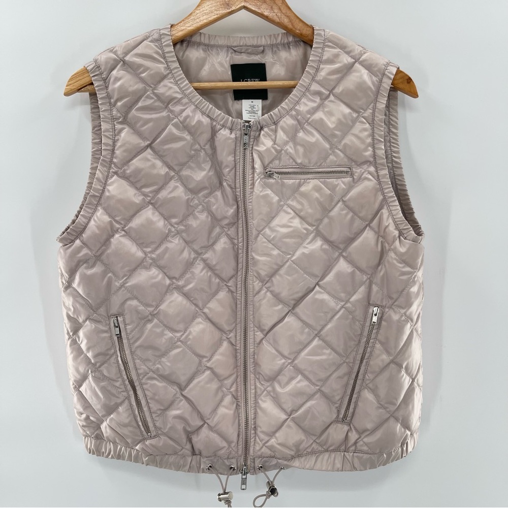 J. Crew Champagne Metallic Quilted Sleeveless Down Puffer Vest Size Medium